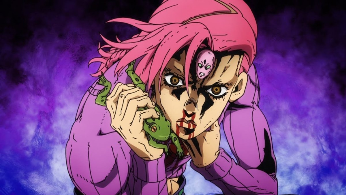 Doppio holding his frog "phone" in JJBA part 5