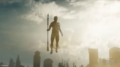 a gif of Namor flying above Wakanda