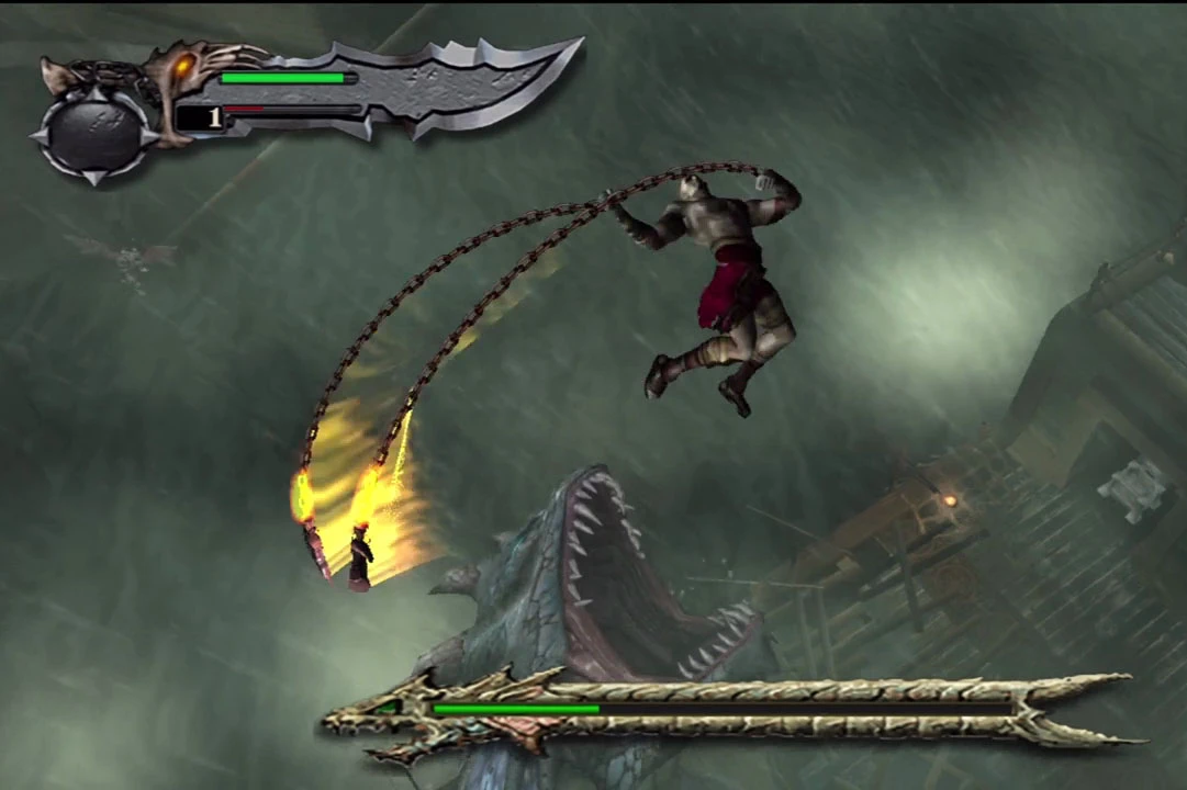 A screenshot of gameplay from the original God of War video game