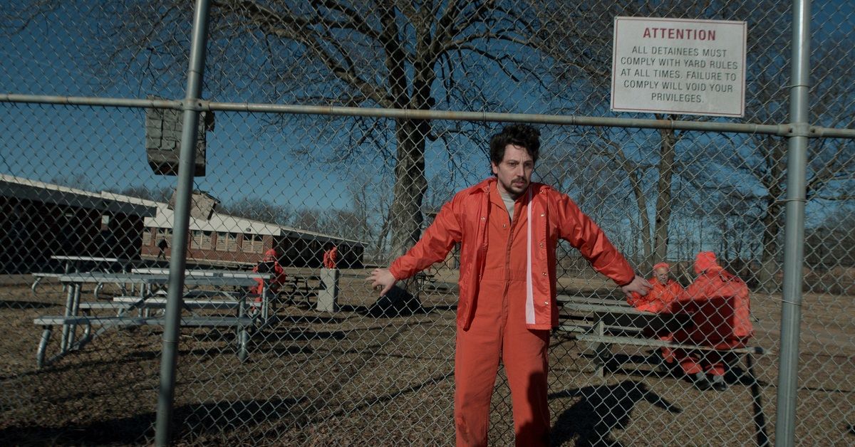 Eagan in prison orange behind bars on 'Manifest'