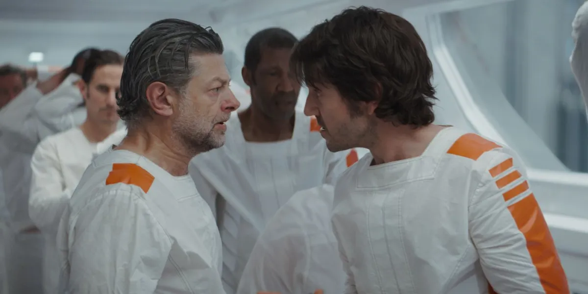 Andor and Serkis staring at each other