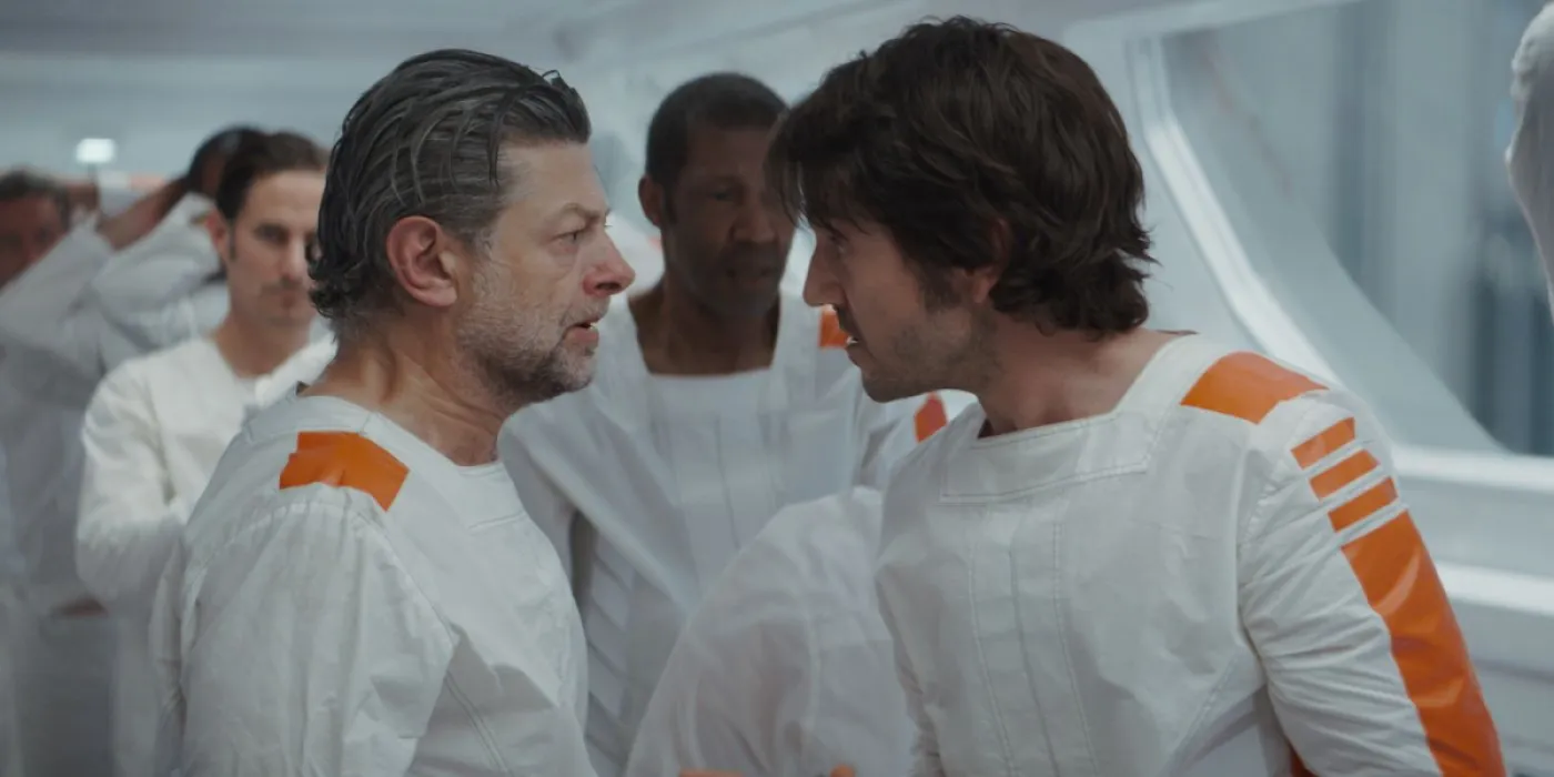 Andor and Serkis staring at each other