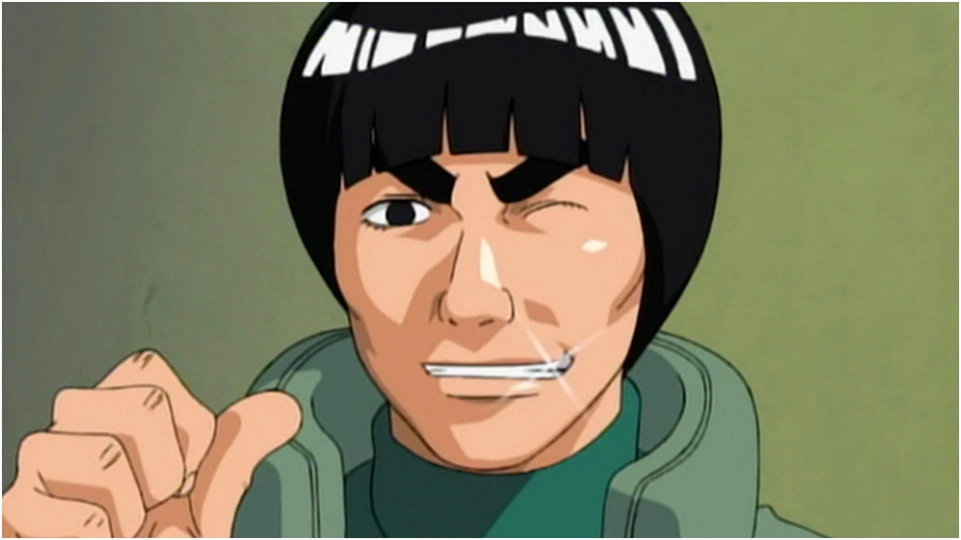 Might Guy with a toothpaste commercial smile in Naruto
