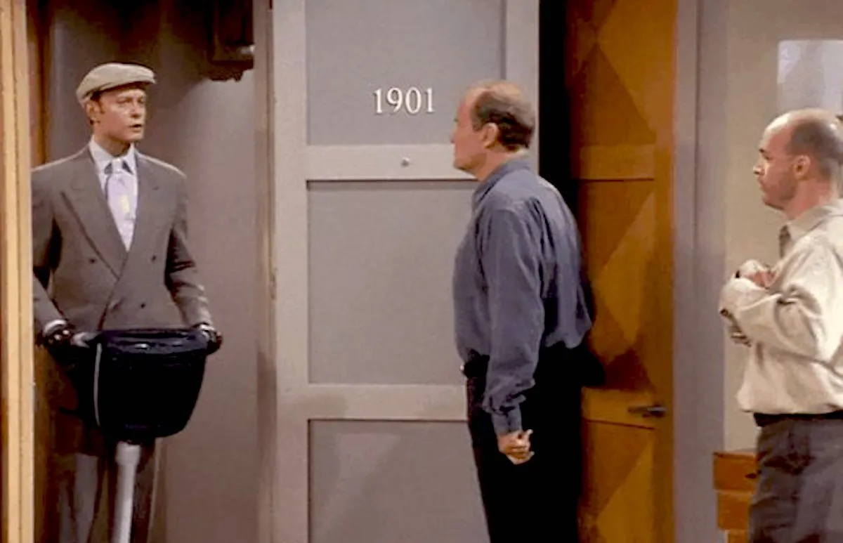 Niles riding a Segway through Frasier's doorway in Frasier.