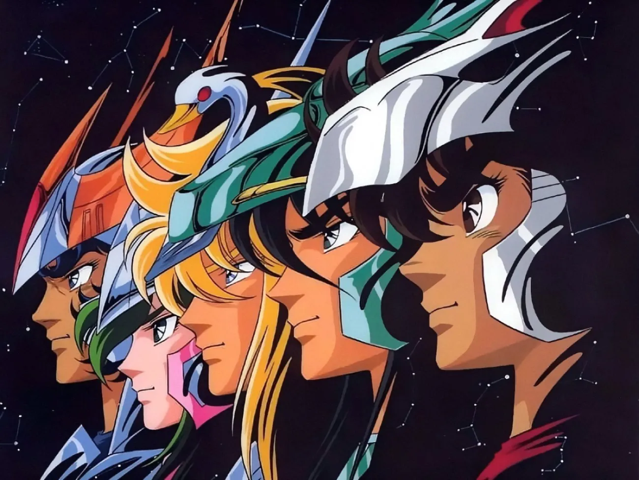 The cast of Saint Seiya looking into space