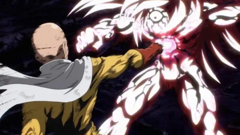 Saitama giving his One Punch to Boros