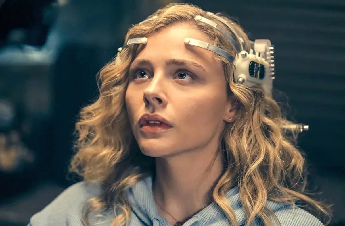 Chloe Grace Moretz wears a futuristic gaming headset in Amazon Prime Video's 'The Peripheral'