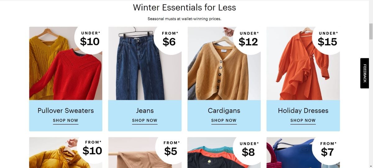 Screenshot of ThredUp winter essential sale