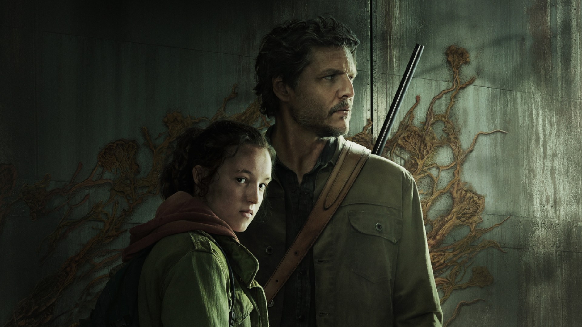 Bella Ramsey as Ellie and Pedro Pascal as Joel in key art for HBO