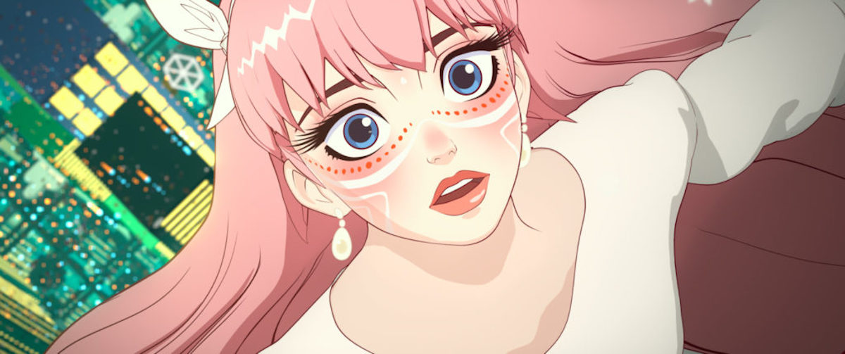 A close up of an a girl's face from the anime "Belle"