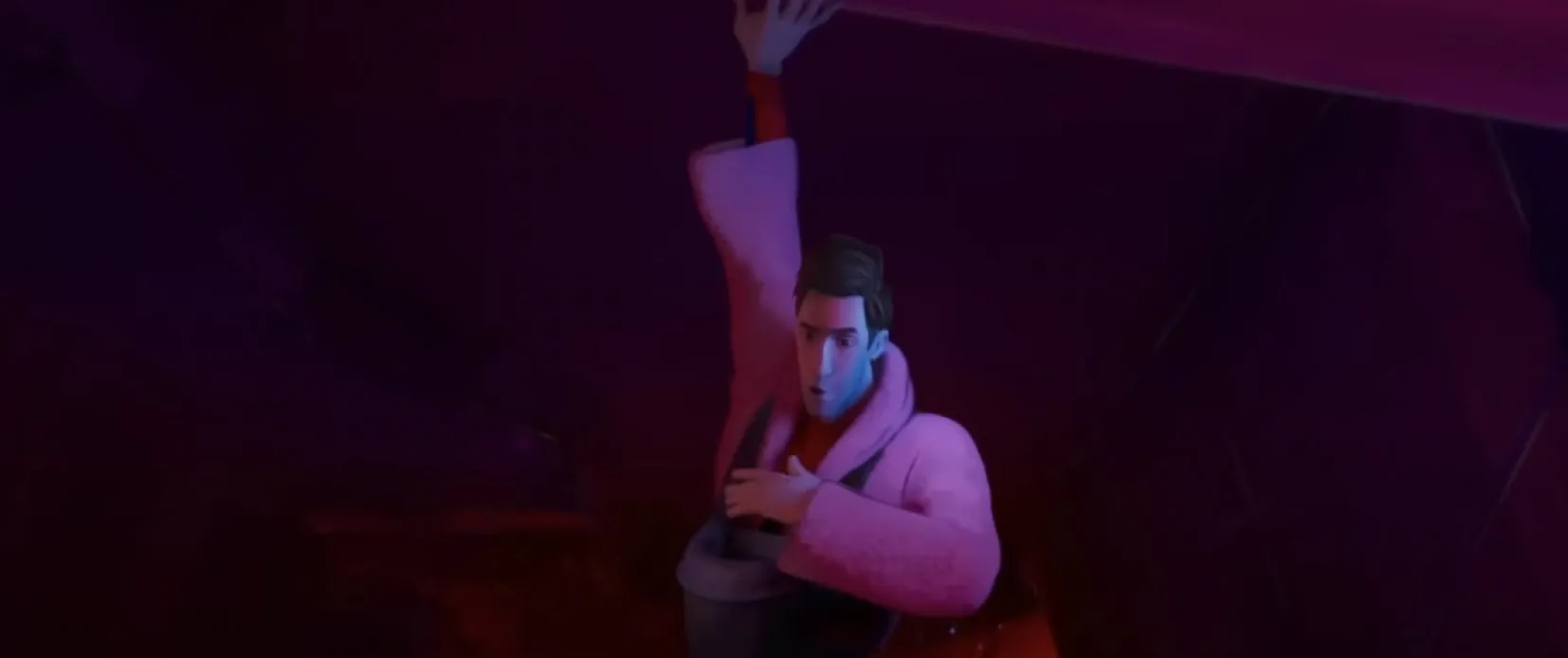 Peter B. Parker with a missing baby in Across the Spider-Verse