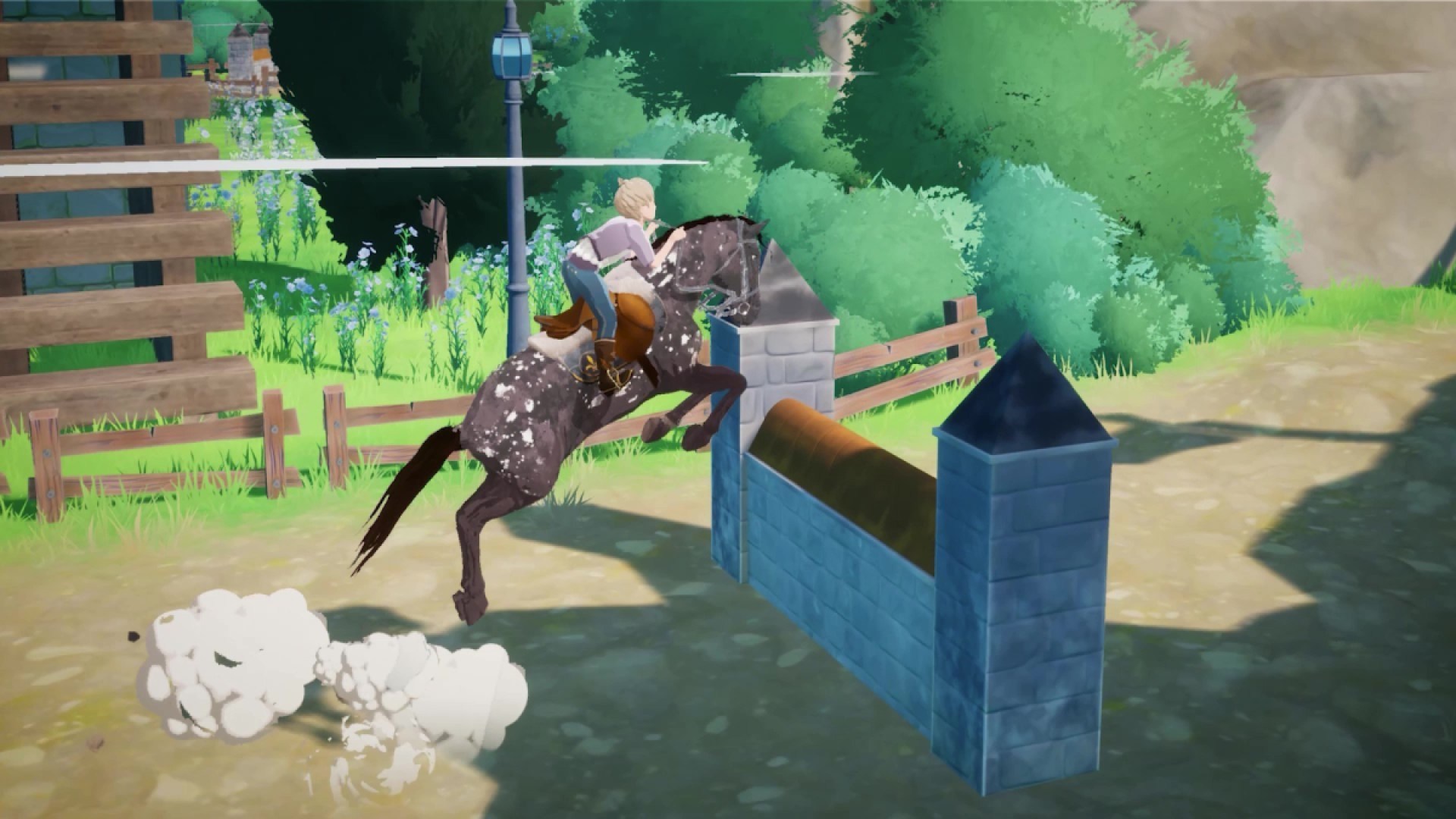 A cool speckled horse jumping in 'Horse Tales'