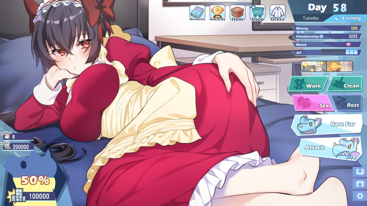 A UI screenshot from Kaiju Princess, an NSFW hentai game released in 2022 on Steam.