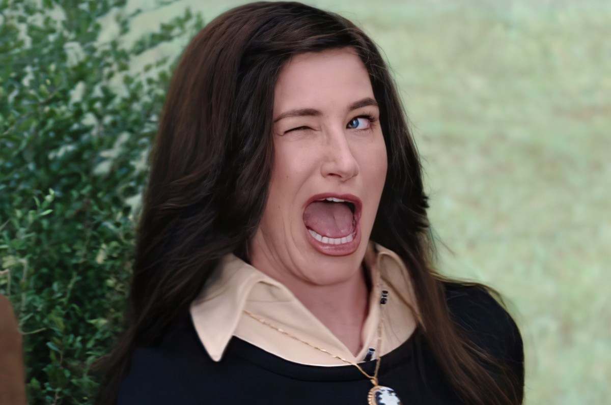 Agatha Harkness (Kathryn Hahn) gives an exaggerated wink in 'WandaVision'
