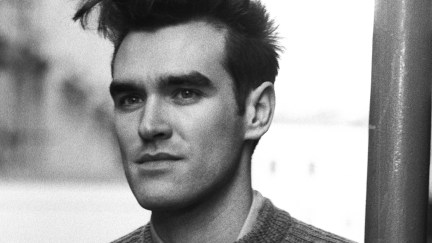 Classic black and white headshot of the singer Morrissey.
