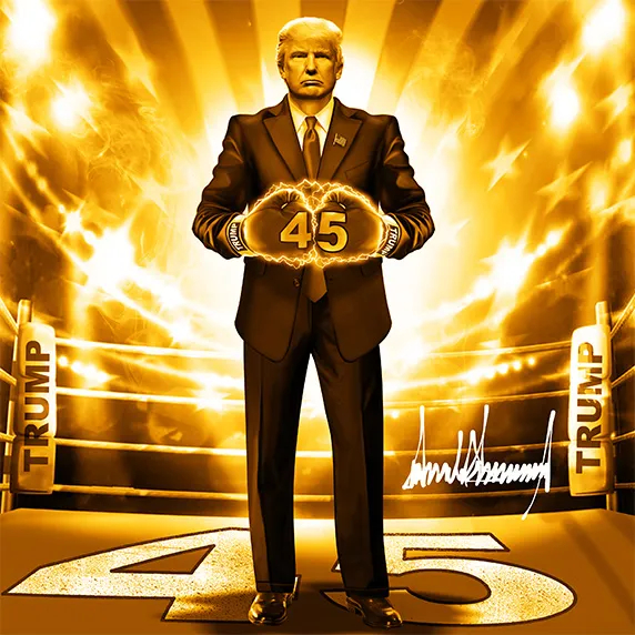 Trump shown as a boxing champion.