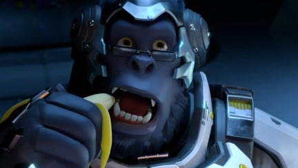 Winston from Overwatch eating a banana.