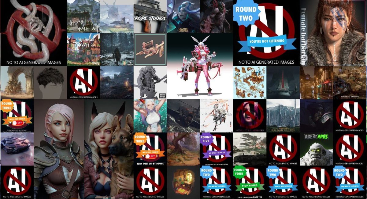 Screencap on 12/23/2022 showing artist protest AI artwork on Artstation feed. Image: Alyssa Shotwell / Artstation artists.