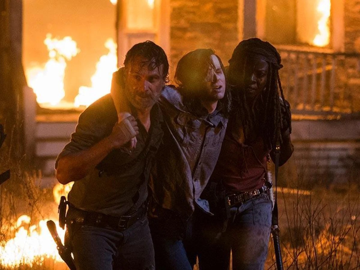 Rick, Carl, & Michonne in The Walking Dead season 8