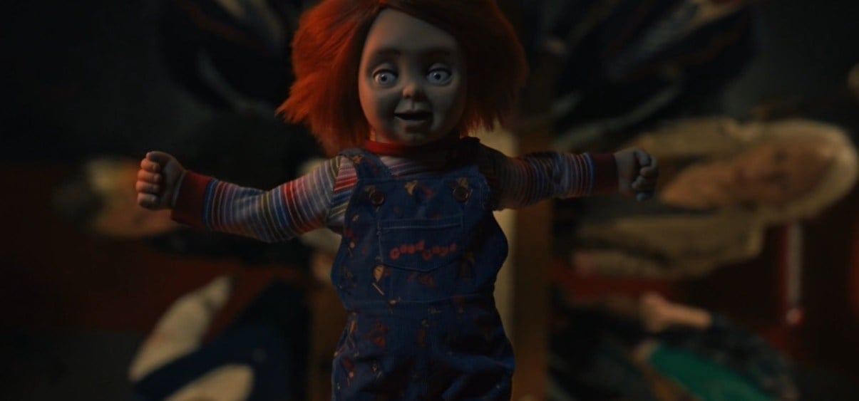 Chucky levitating during an "exorcism" in Chucky season 2