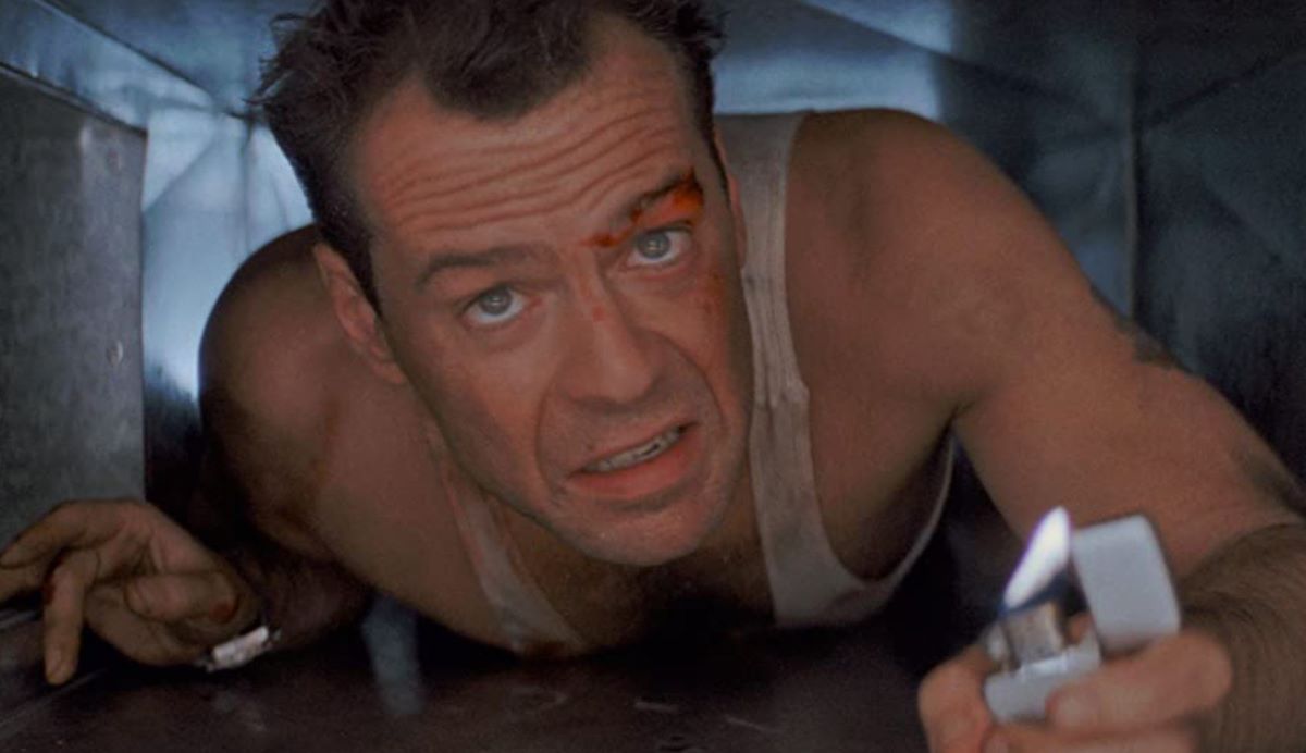 John McClane in an airvent in Die Hard 1988