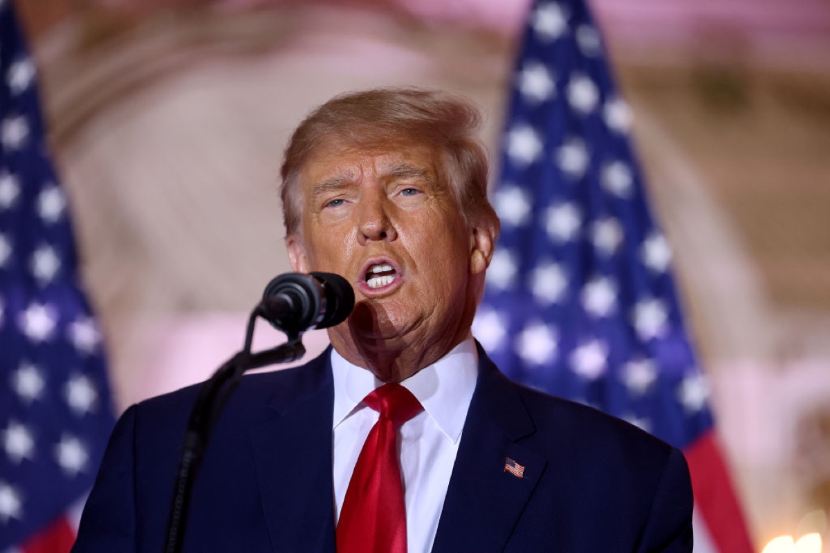 PALM BEACH, FLORIDA - NOVEMBER 15: Former U.S. President Donald Trump speaks during an event at his Mar-a-Lago home on November 15, 2022 in Palm Beach, Florida. Trump announced that he was seeking another term in office and officially launched his 2024 presidential campaign.  (Photo by Joe Raedle/Getty Images)