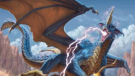 A dragon spews lightning in artwork for 'Dungeons & Dragons'