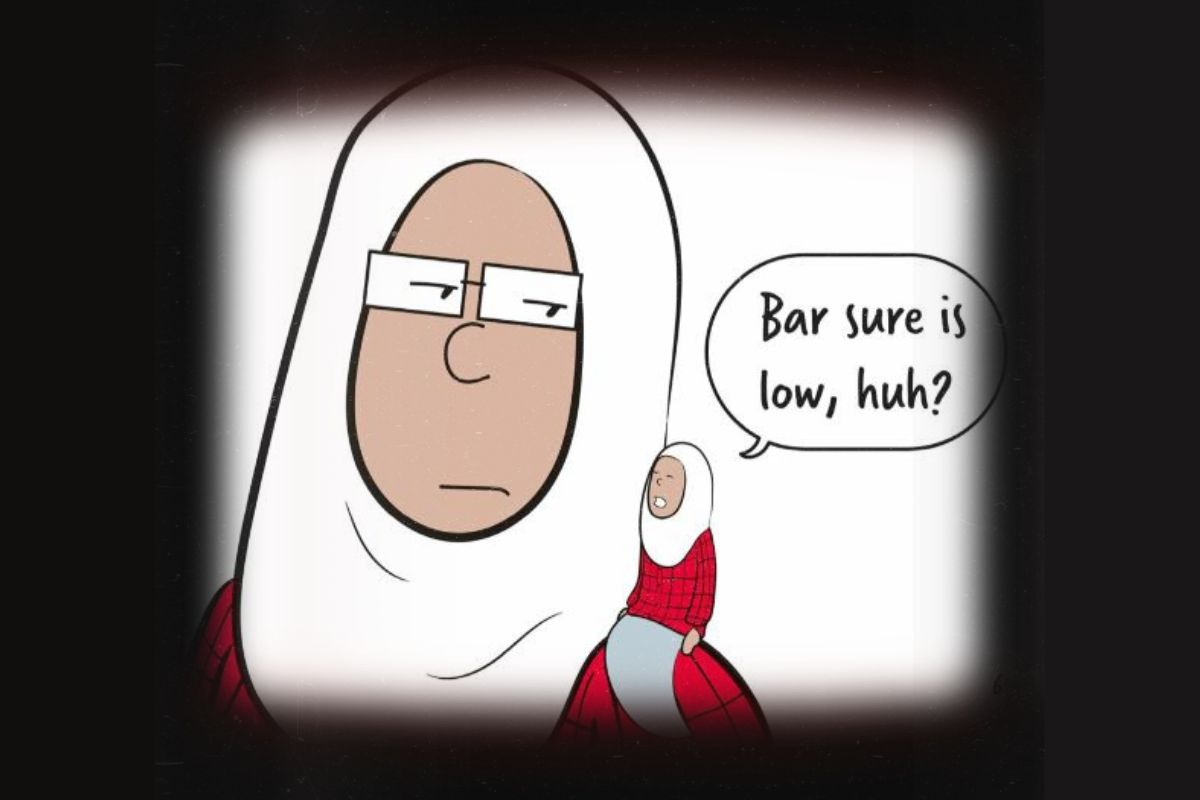 Huda's conscience saying "bar sure is low, huh?" Image:  Dial Books, Huda Fahmy.
