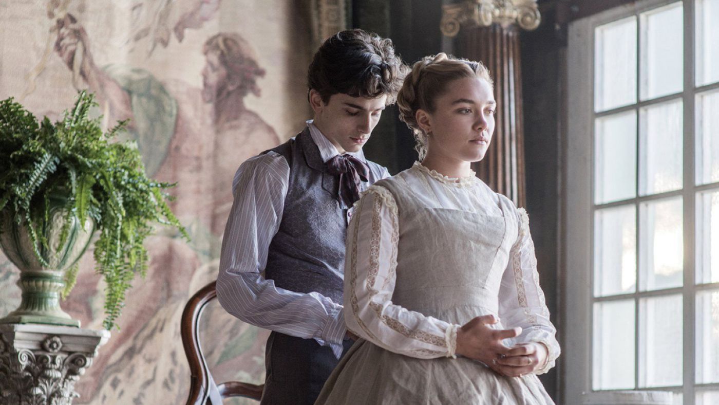 Timothee Chalamet and Florence Pugh as Laurie and Amy in Little Women