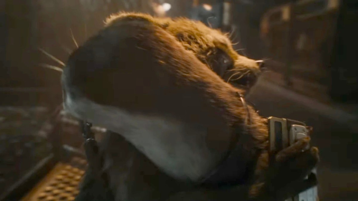 Rocket Raccoon Hugging Lylla in Guardians of the Galaxy Vol. 3