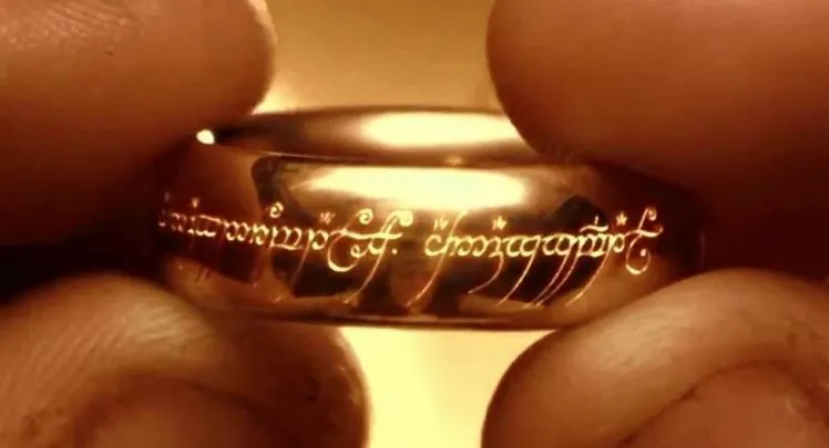 Close up of Elvish inscribed on The One Ring. 