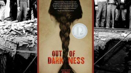 Book cover and inside photo of Out of Darkness by Ashley Hope Pérez. Image: Carolrhoda Labs.