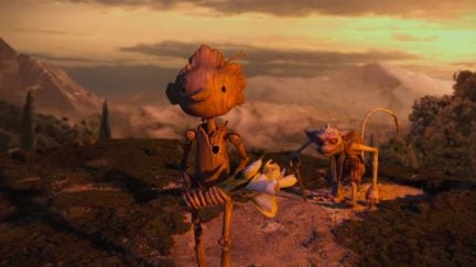 Pinocchio (2022) carrying flowers. Image: Netflix.