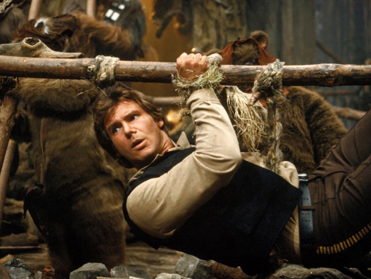 Harrison Ford tied to a pole in Return of the Jedi