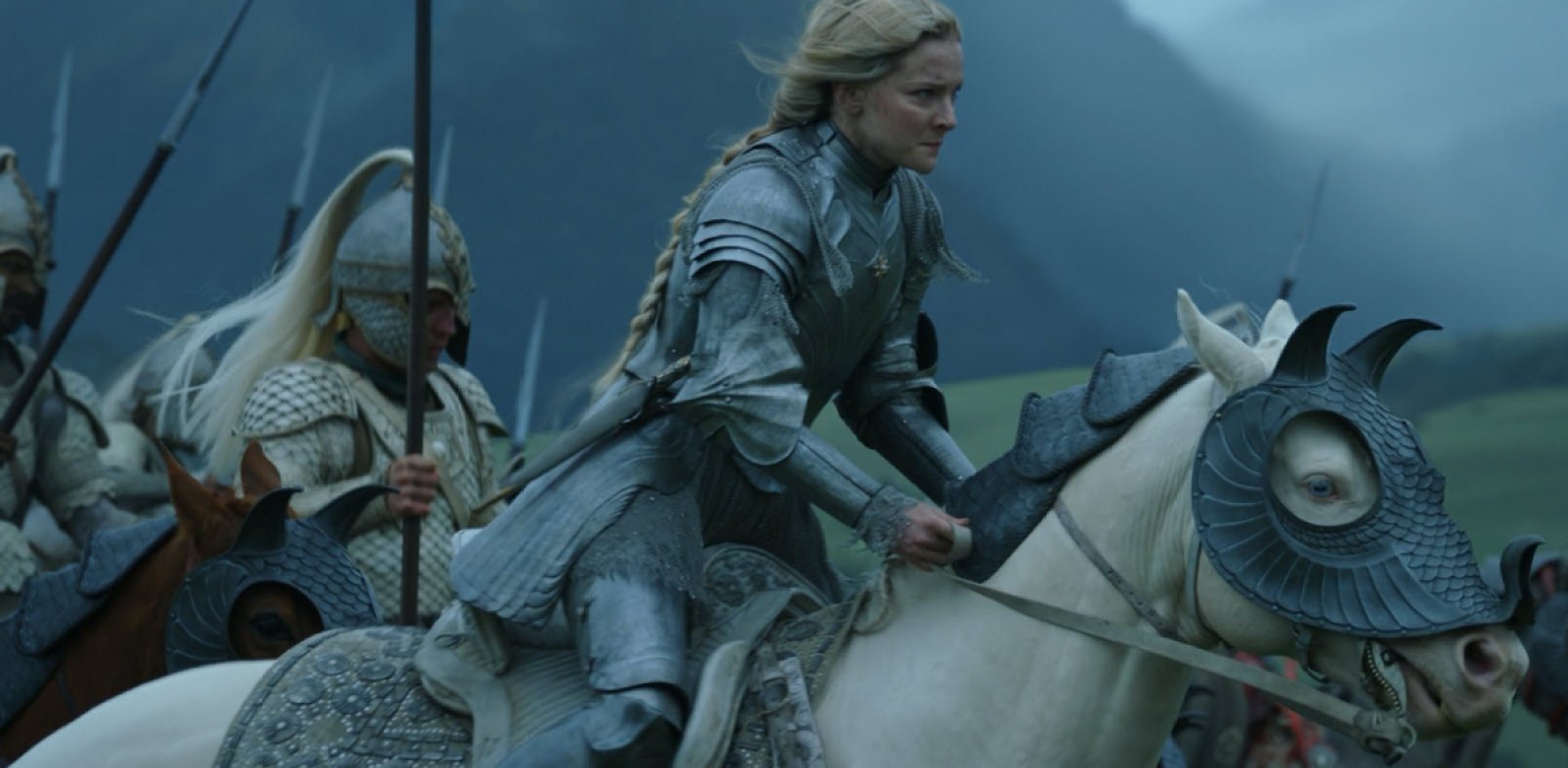 Galadriel riding a horse in 'The Lord of the Rings: The Rings of Power.' 