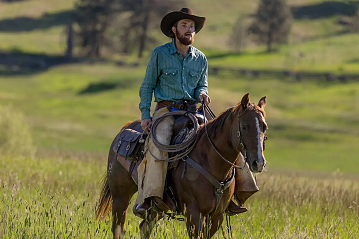 Kai Caster as Rowdy in Yellowstone on a horse
