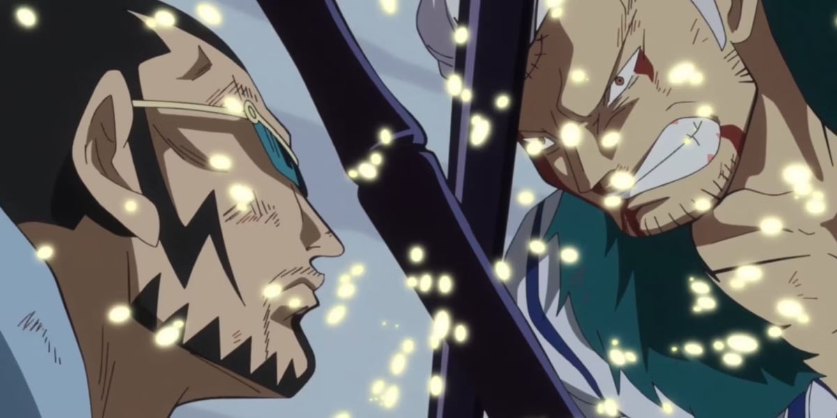 Vice Admirals Smoker and Vergo trading blows in "One Piece"