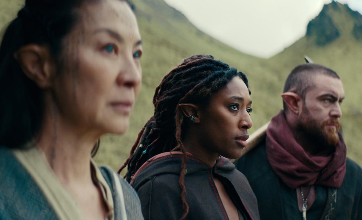 Michelle Yeoh, Sophia Brown, and Laurence O'Fuarain in The Witcher: Blood Origin (2022)