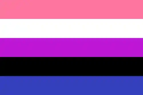 Genderfluid Pride flag: Pink, white, purple, black, and blue stripes