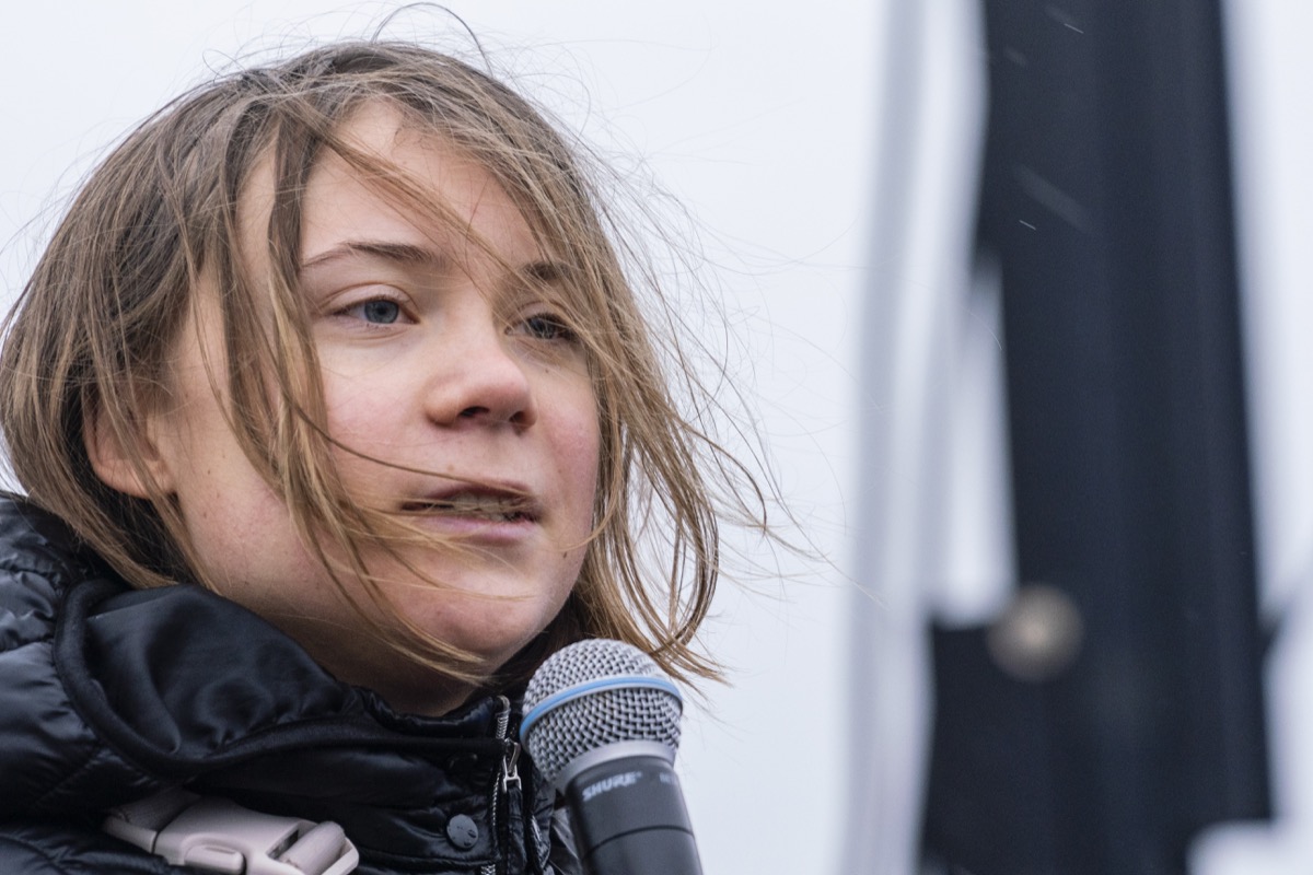 Swedish climate activist Greta Thunberg speaks at an ongoing protest against coal mining in Germany