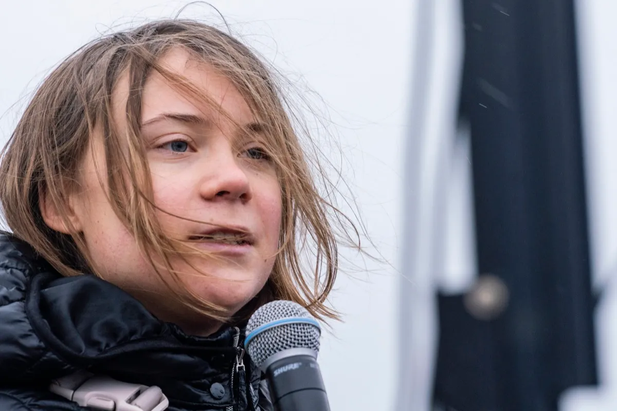 Swedish climate activist Greta Thunberg speaks at an ongoing protest against coal mining in Germany