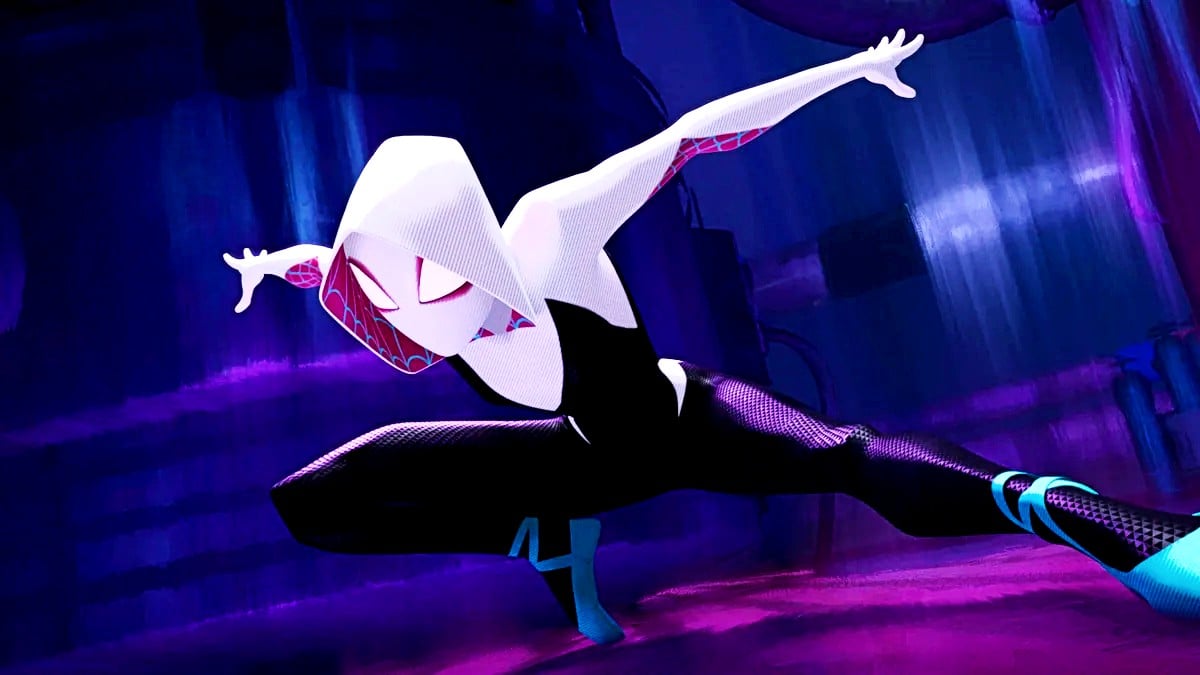 An animated Gwen Stacy doing a wide pose in "Spider-Man: Into the Spider-Verse"