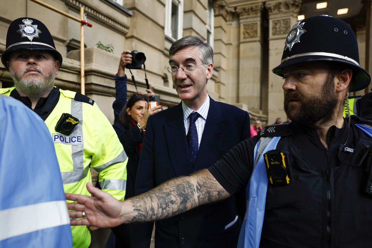Jacob Rees-Mogg escorted to Tory Party conference by police