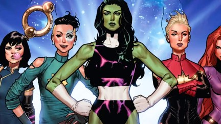Jennifer Walters (a.k.a. She-Hulk) leading the members of Marvel's A-Force