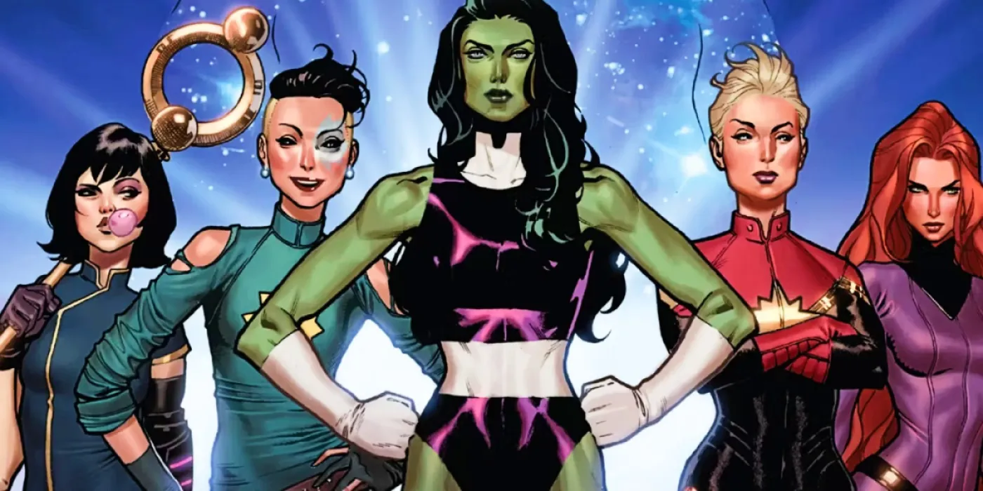 Jennifer Walters (a.k.a. She-Hulk) leading the members of Marvel's A-Force