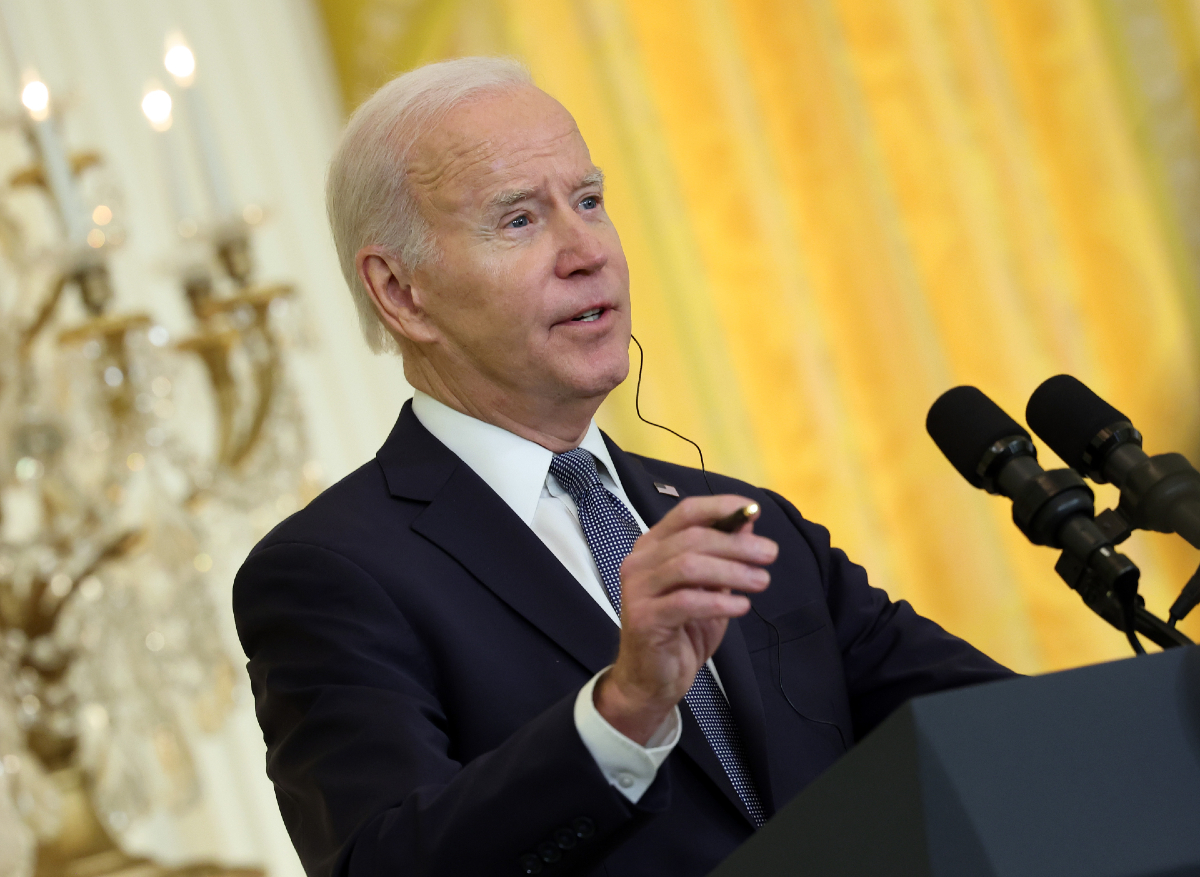 President Joe Biden speaks during a press conference