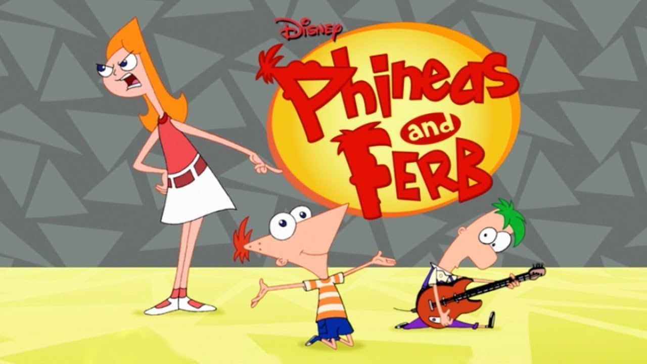 Phineas, Candace, and Ferb in the Phineas and Ferb opening theme