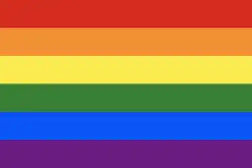 Rainbow pride flag: red, orange, yellow, green, blue, and purple stripes