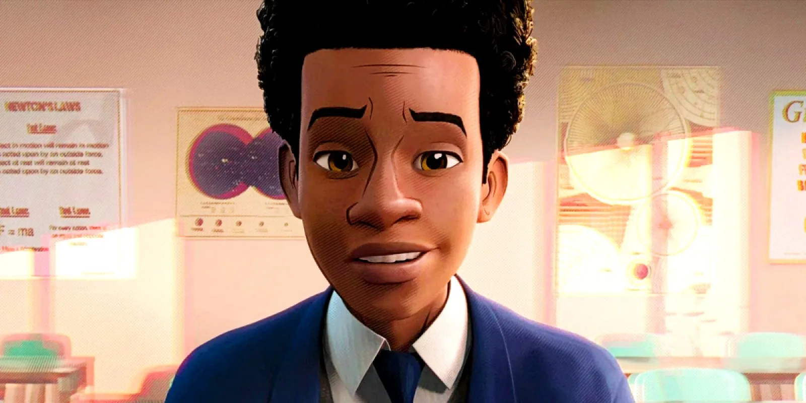Shameik Moore as Miles Morales in a suit in Spider-Man Into The Spiderverse