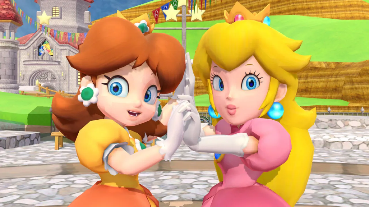 Princesses Daisy and Peach hold hands in 'Super Smash Bros Ultimate'